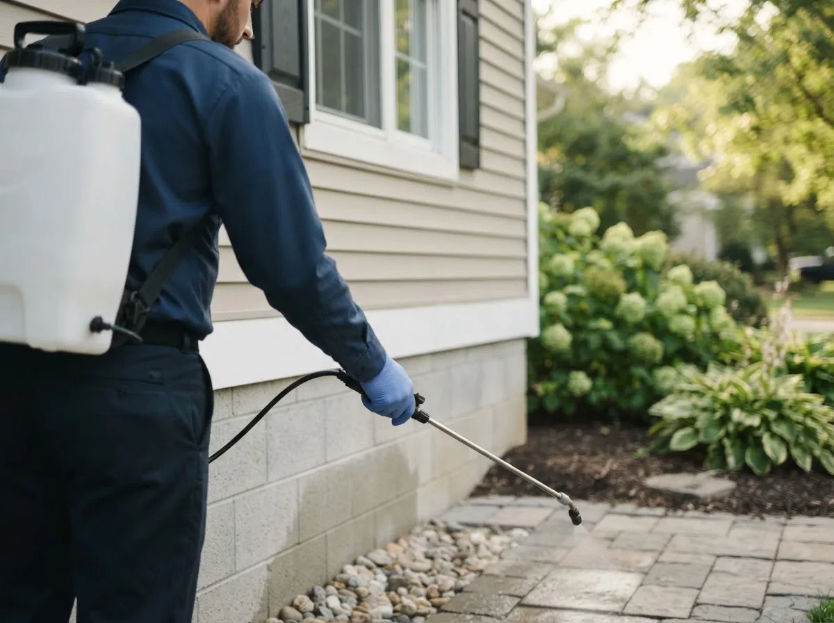 Pest control technician inspecting a home in Plymouth, WA